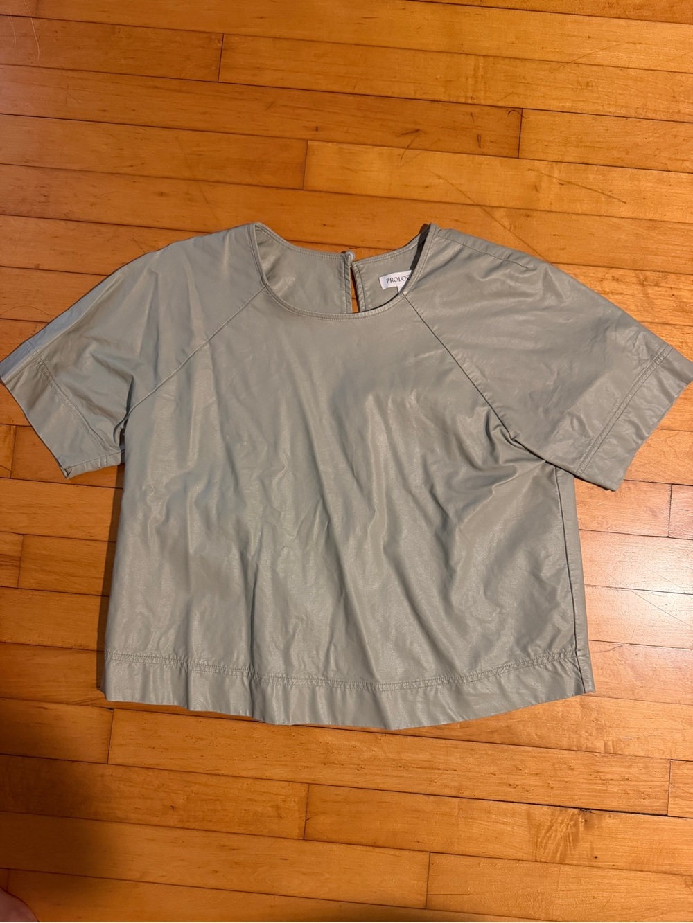 Prologue Short Sleeve Faux Leather Boxy Top - Sage